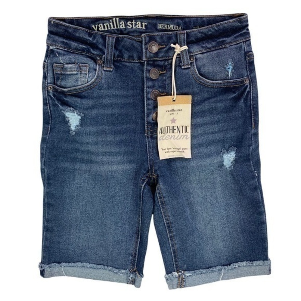 Vanilla Star Ripped Distressed Button Fly Cuffed‎ Bermuda Shorts